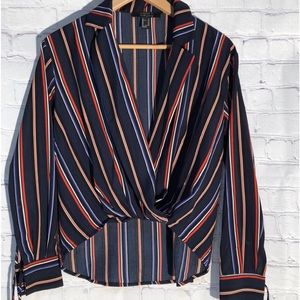 Forever 21 cute stripped shirt with ties on sleeves.